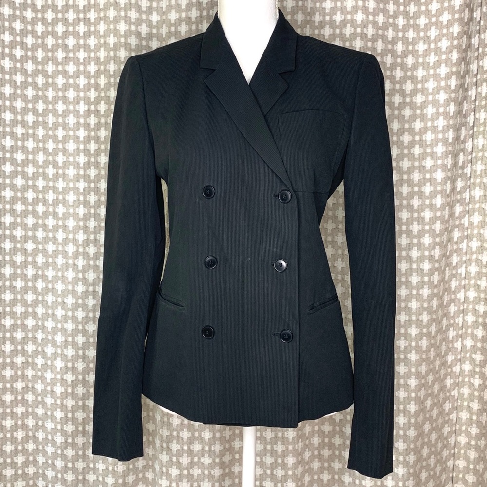 CALVIN KLEIN COLLECTION Black Double Breasted Blazer Jacket Coat Collar Size 6 - Picture 6 of 13